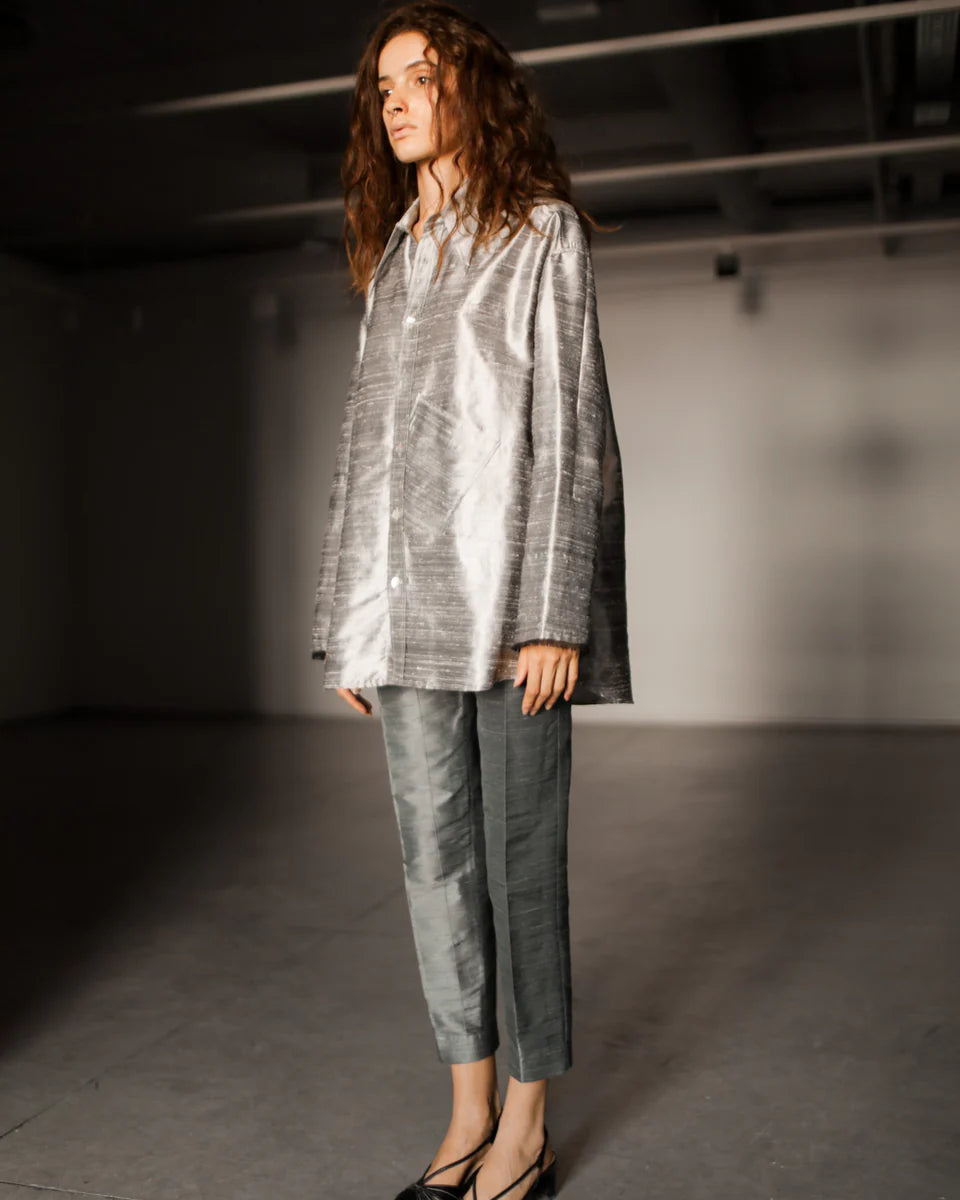 DAMYAS - Pantalon Idil en Shantung de Soie – Anthracite