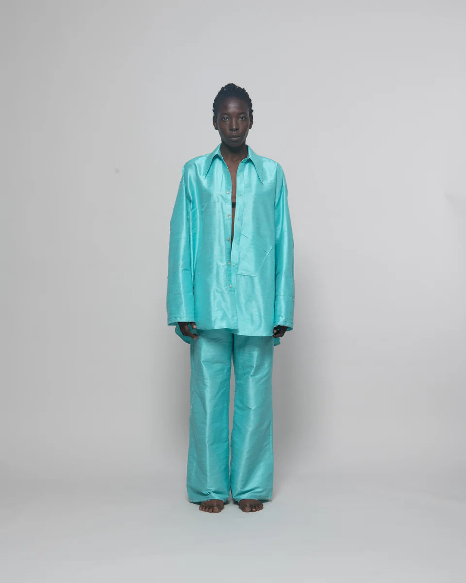 DAMYAS - Chemise Ellie en Shantung de Soie – Turquoise Clair