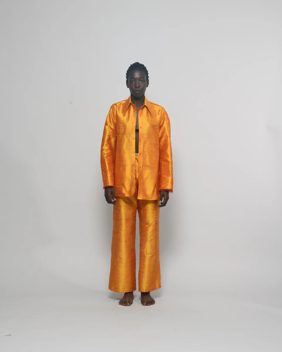 DAMYAS - Pantalon Ellie en Shantung de Soie – Orange Soleil