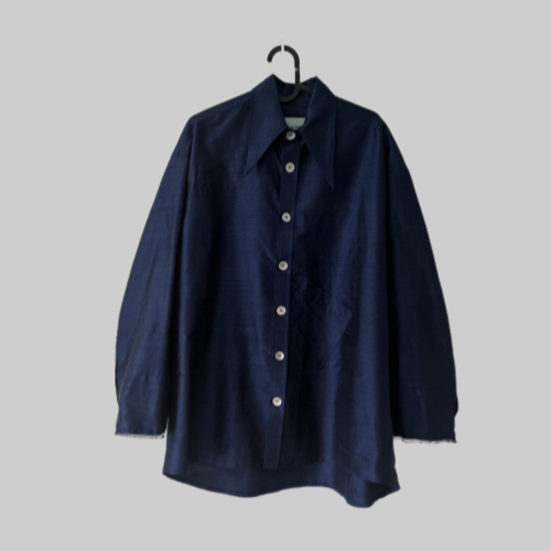 DAMYAS - Chemise en Shantung de Soie – Bleu Navy
