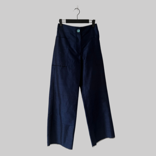 DAMYAS - Pantalon Ira en Shantung de Soi - Bleu Navy