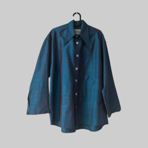 DAMYAS- Chemise Ellie en Shantung de Soi - Teal Glow