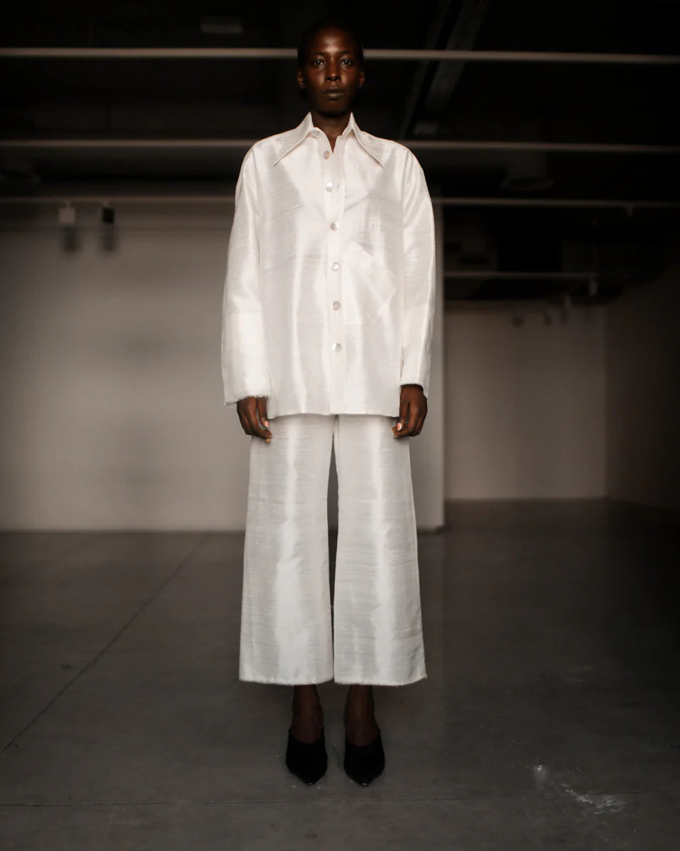 DAMYAS - Pantalon Ira en Shantung de Soie – Écru