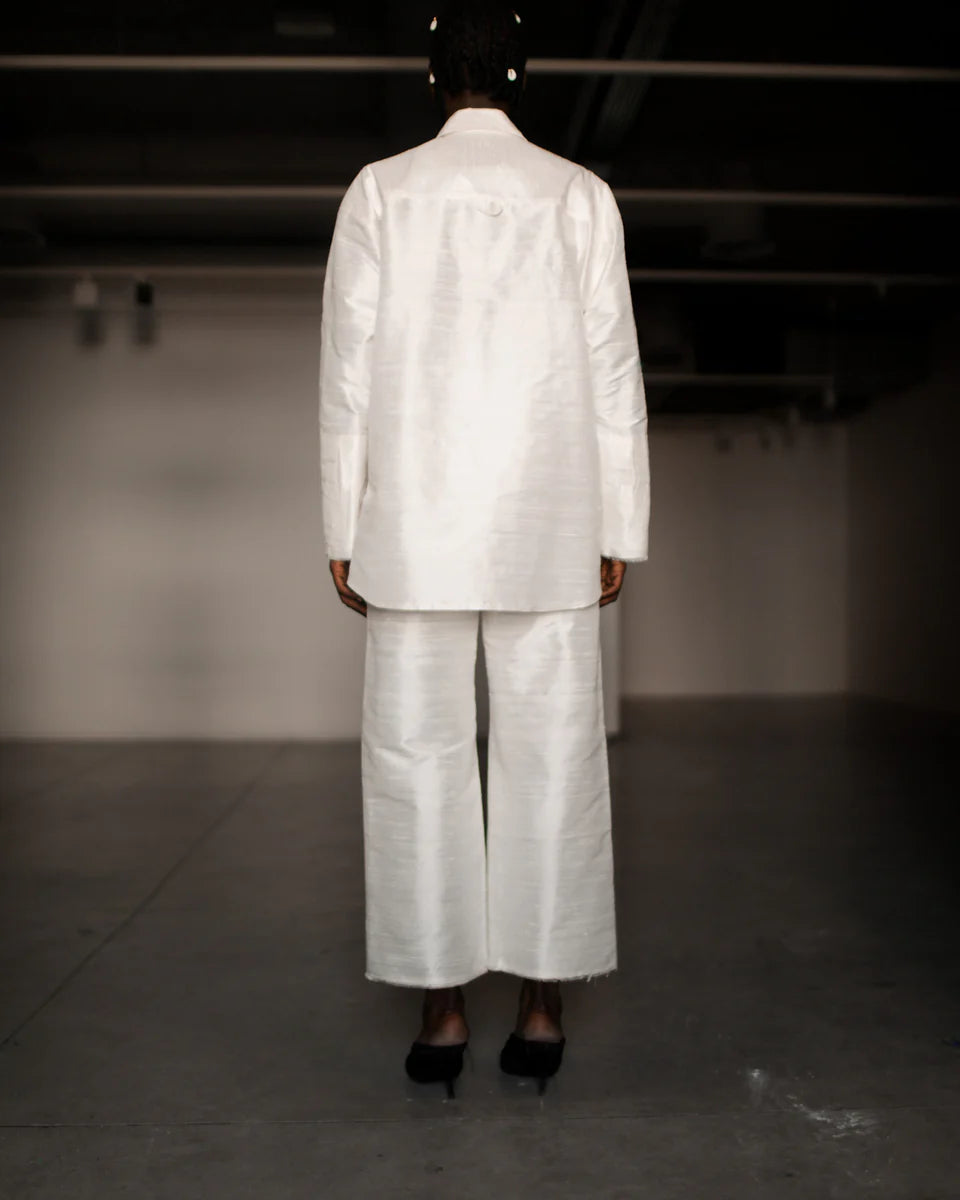 DAMYAS - Pantalon Ira en Shantung de Soie – Écru