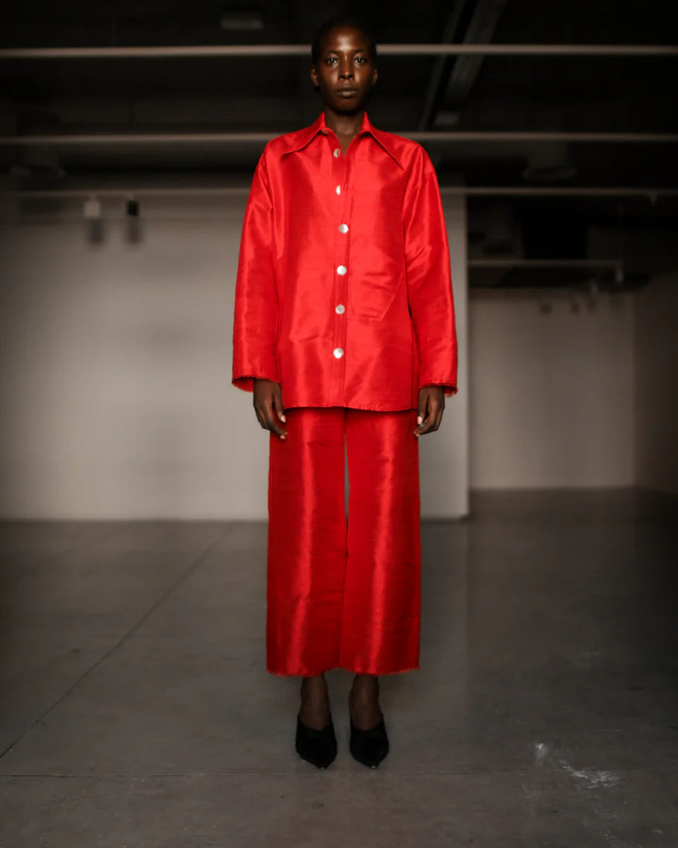 DAMYAS - Pantalon Ira en Shantung de Soie – Rouge