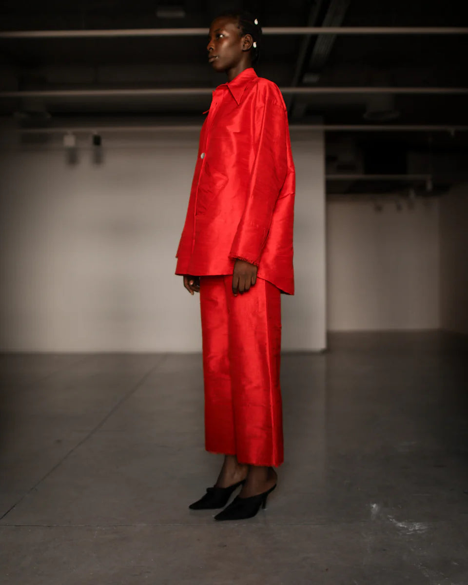 DAMYAS - Pantalon Ira en Shantung de Soie – Rouge