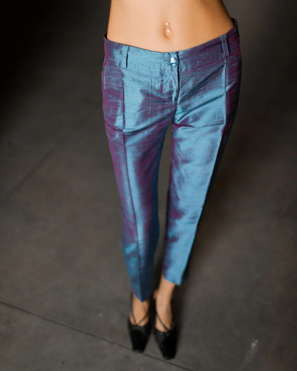 DAMYAS - Pantalon Idil en Shantung de Soie – Rose Électrique