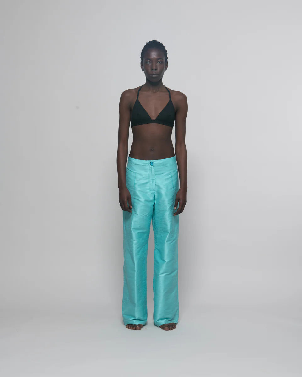 DAMYAS - Pantalon Ira en Shantung de Soie – Turquoise Clair