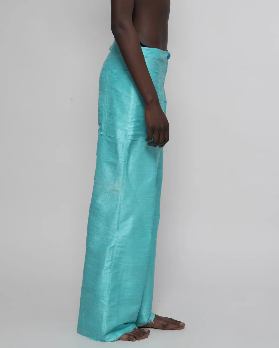 DAMYAS - Pantalon Ira en Shantung de Soie – Turquoise Clair