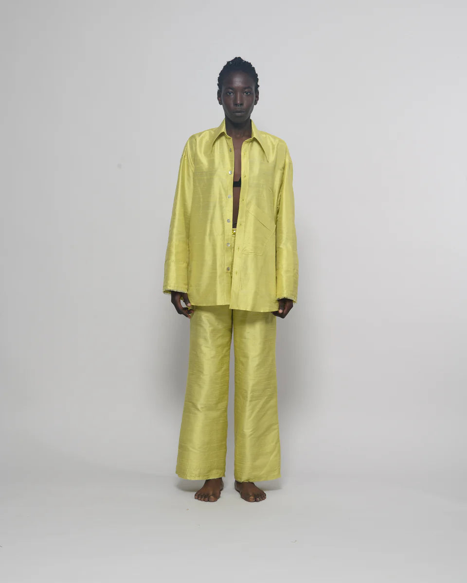 DAMYAS - Pantalon Ira en Shantung de Soie – Citron