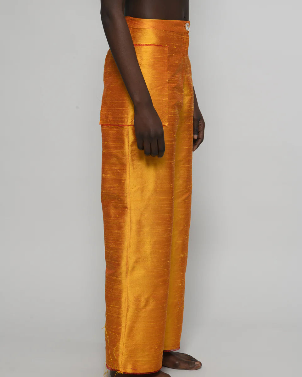 DAMYAS - Pantalon Ellie en Shantung de Soie – Orange Soleil