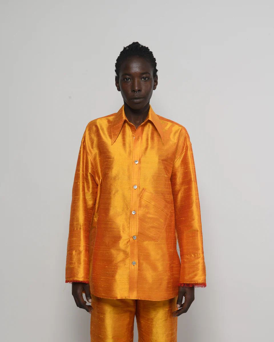 DAMYAS - Chemise Ellie en Shantung de Soie – Orange Soleil
